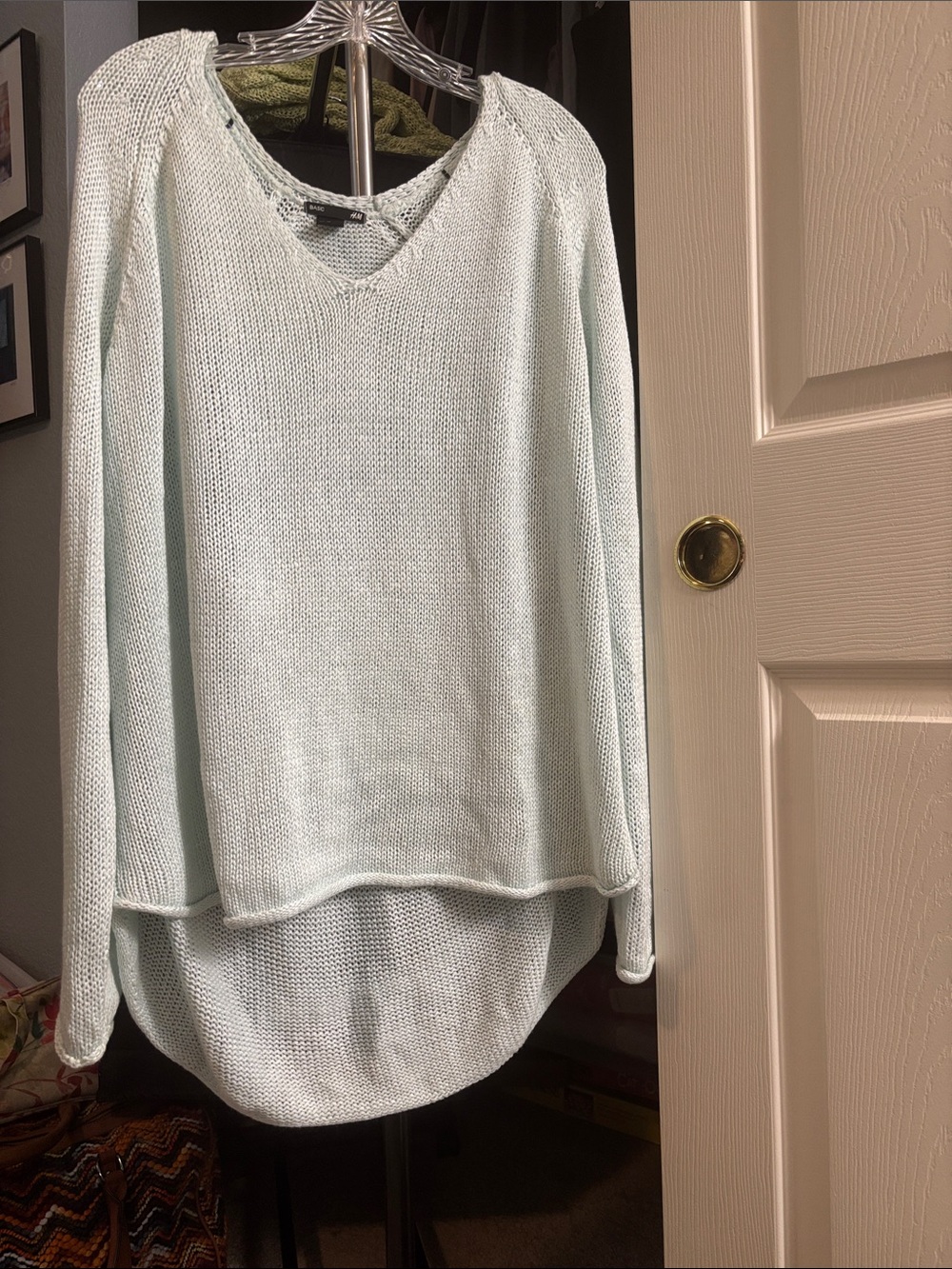 H&M Pale Aqua V-Neck Lightweight Knit Sweater